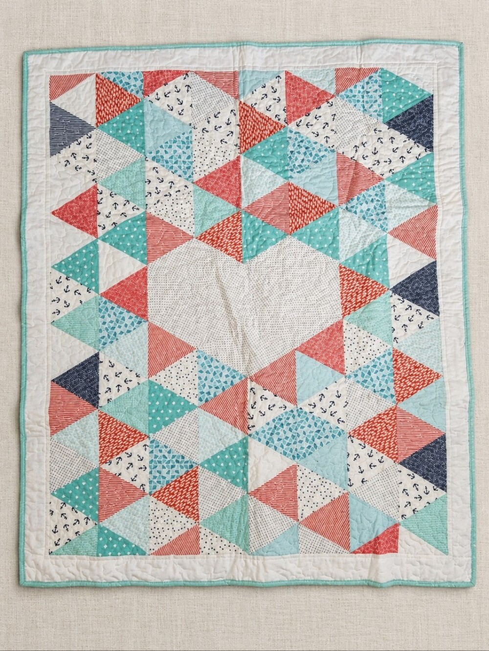 Handmade Baby Quilt Nautical Fish Anchors Stars Blue Red Crib Blanket NEW